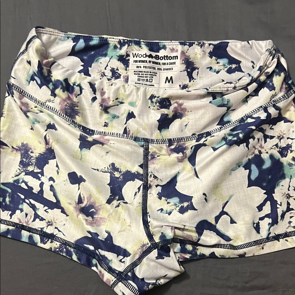 Women's Athletic Floral Shorts - Blue and White